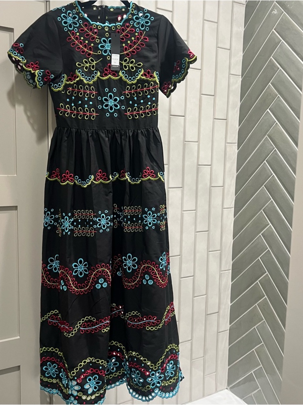 Ladies Black Embroidered Floral Maxi Dress - Multicolor
